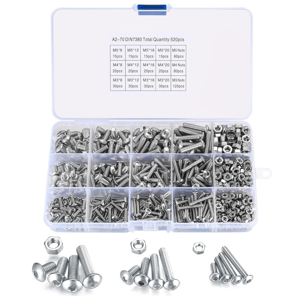 Anti-Corrosion Stainless Steel Screws, Socket Cap Bolts And Hex Nuts Assortment, Fully Threaded For Diverse Applications, Conveniently Stored 9340959608478