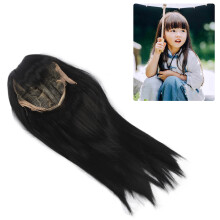 Long Black Synthetic Hair Wig with Bangs for Children Aged 3-8 Adjustable