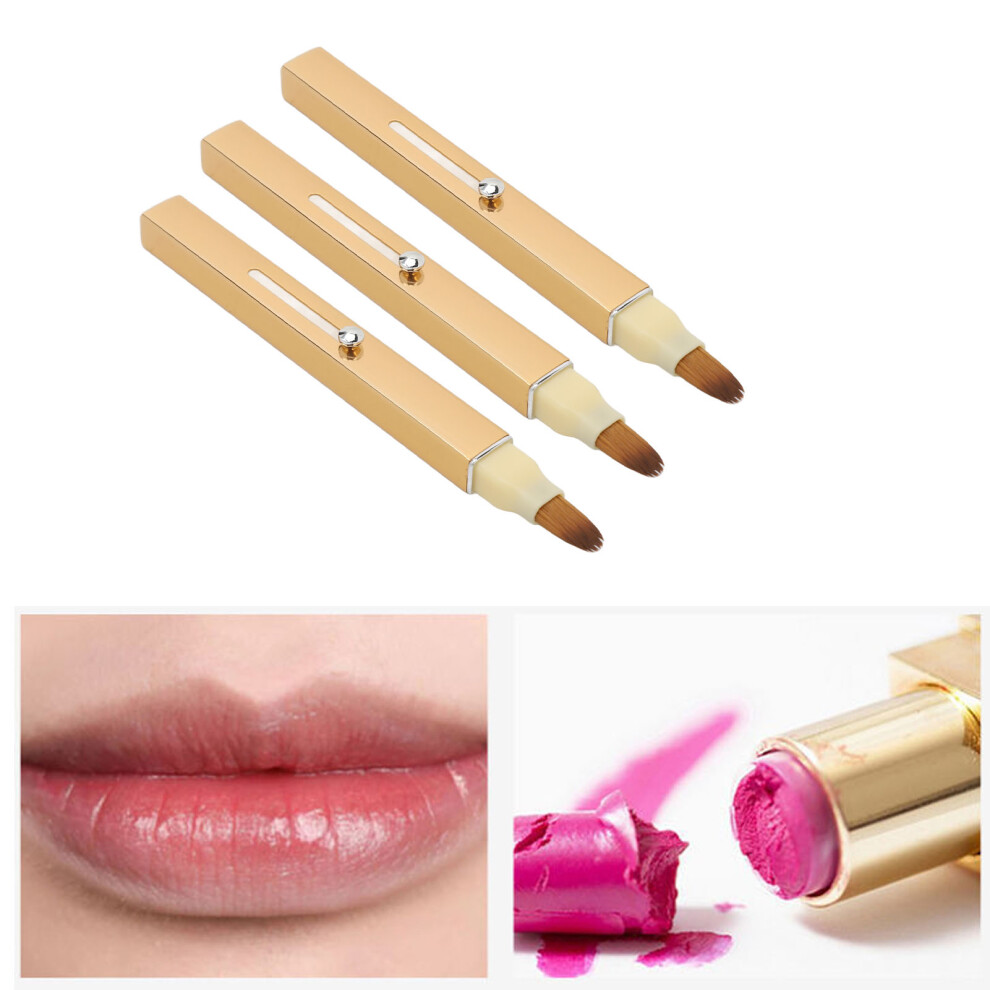 3pcs Gold Retractable Lip Brush Double Ended Soft Nylon Cosmetics