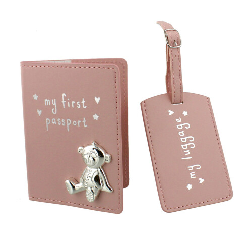 Celebrations Button Corner Leatherette My First Passport Set - Pink