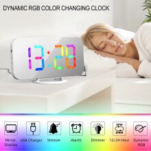 Reloj despertador LED RGB moderno con pantalla de 12/24 horas, función de soneca y puerto USB