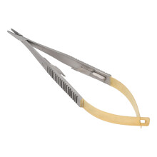 Edelstahl Castroviejo-Nadelhalter 14 cm mit Verriegelung, goldener Griff