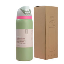 Water Bottle with FreeSip Spout, Double Wall Insulated Thermal Flask with Built-in Straw and Push-Button Lid, Insulated Stainless Steel Leak-Proof Des