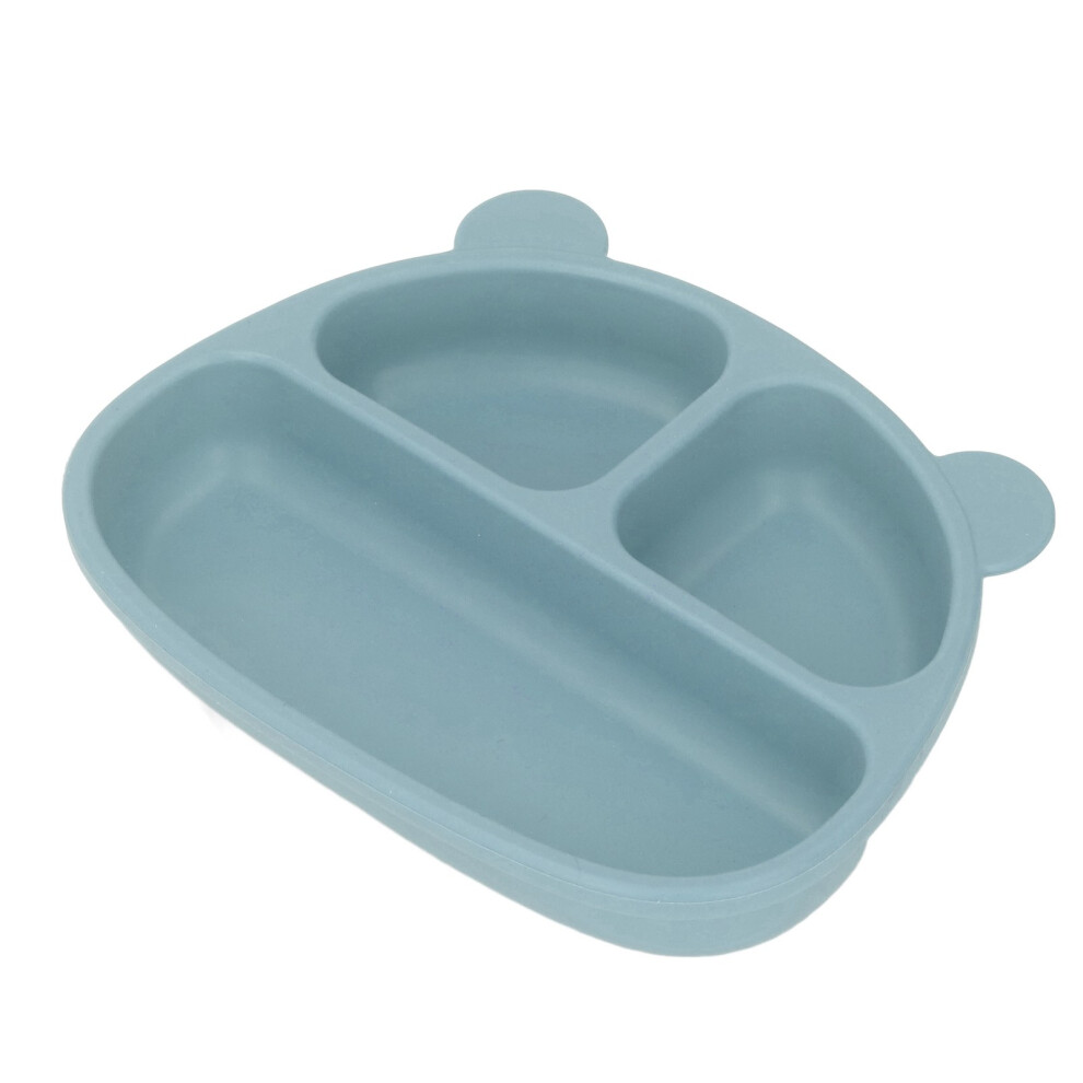 Baby Silicone Dinner Plate 3 Divided Grids Dusty With Spoon Fork Blue