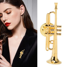 Elegant Gold Trumpet Shaped Lapel Pin Brooch in Velvet Gift Box