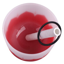 Crystal Singing Bowl Red C Note, Color Flower Pattern, Matte Quartz Sound Healing