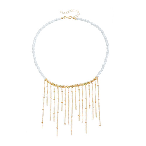 Collier polyvalent à longueur réglable avec pompons et perles