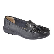 (9 UK, Black) Boulevard Womens/Ladies Wide Fitting Reptile Print Tassle Shoes