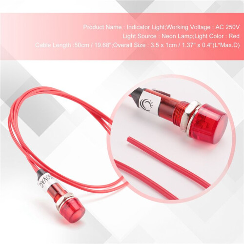 Neon Indicator  Signal Lamp Red Light AC 250V w2 Wires 2