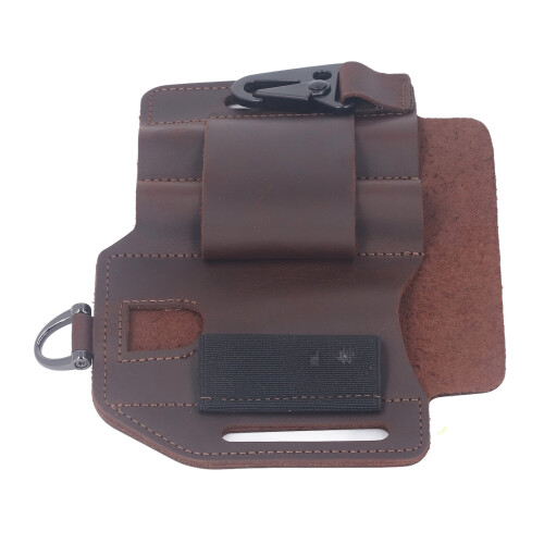 Multitool Sheath For Belt Organizer, Handmade Leather EDC Pocket Organizer Quick Access Design With Elastic Strap Vintage Style Scratch Resistant 2