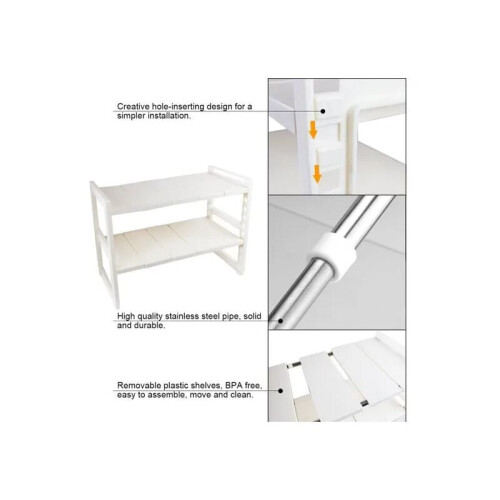 Expandable Under Sink Organizer, Multifunctional Adjustable Width Cabinet Shelf, Space-saving Design For Kitchen, Bathroom, Office, Easy To Assemble, 1
