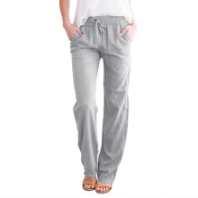 Wijde broek voor dames, zomer 2025, hoge taille, losse broek met trekkoord en elastische tailleband, linnenmix, casual losse broek voor vakantie en