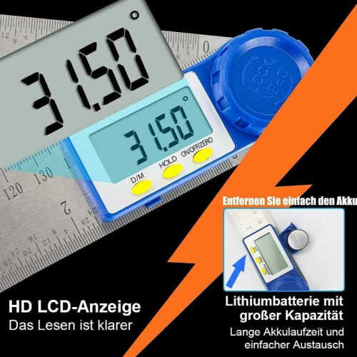 Digital Angle Finder & Ruler, Stainless Steel 2-In-1 Measuring Tool for High-Accuracy Projects, Durable & Versatile 2