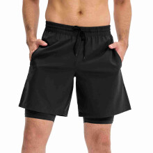 Herren 2-in-1 Laufshorts Atmungsaktiv Schnell trocknend mit Handytasche Schwarz Grau