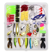 101 pezzi di esche da pesca miste, montature per esche da pesca ampiamente utilizzate, cucchiaini metallici, esche rigide, kit di esche e