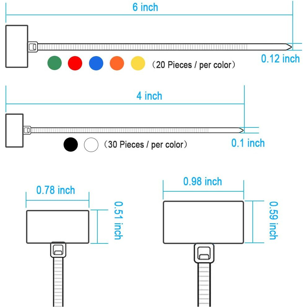 Inch Self-Locking Plastic Nylon Cable Ties, Perfect For Cord Organization, 100 Pieces Labels With 288 Write-On Tags And 3 Markers For Home Office 9169997216632