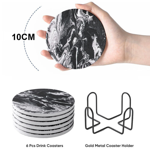 Luxurious Home Decor: Protective Cork Base Coasters, Ceramic Stone Set for Elegant Table Protection, Marble Surface Pattern Adorns Your Space, 6pcs 1