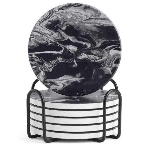 Luxurious Home Decor: Protective Cork Base Coasters, Ceramic Stone Set for Elegant Table Protection, Marble Surface Pattern Adorns Your Space, 6pcs