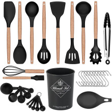 Conjunto de utensílios de cozinha saudáveis, com revestimento antiaderente para frigideiras de ferro fundido, 33 peças, resistente ao calor até