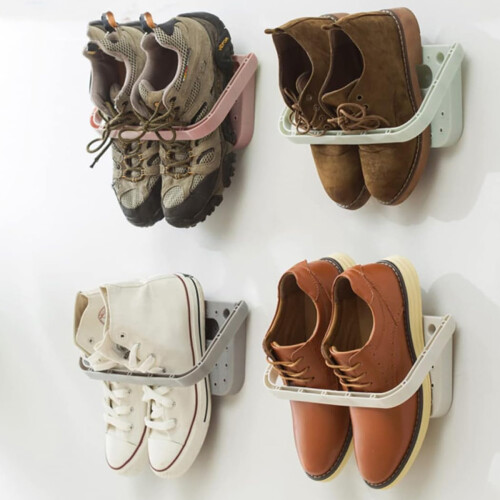 Shoe Rack Organizer for Wall, Wall Mounted Shoe Storage Solution with Creative Folding Design, Space Saving Hanging Shoe Holder Using Adhesive Mounts