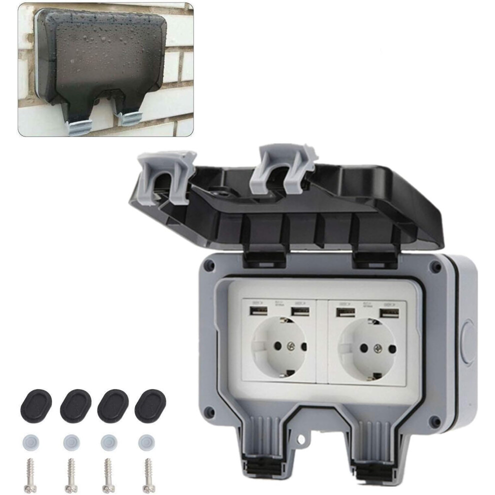 Outdoor Electrical Outlet Box, On/Off Switch Ip66 Waterproof Wall Power Socket With Indicator Light, Weather Resistant And Tamper Resistant Outdoor 9448196742624