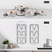 Zelfklevende organizer voor pannendeksels met flexibele bevestigingsmogelijkheden, universeel ontwerp voor wandmontage, stijlvolle keukenaccessoire
