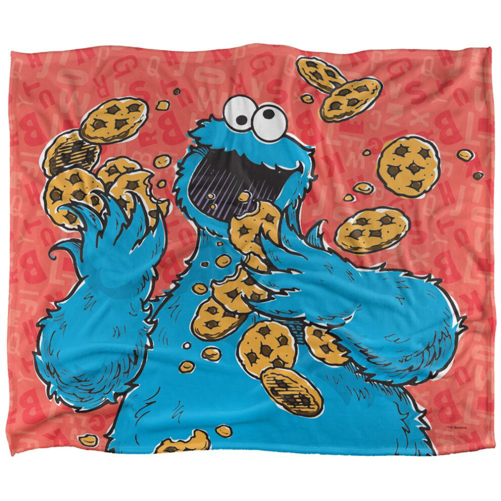 Sesame Street Drawn Cookie Monster Blanket Multicoloured