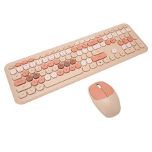 Wireless Keyboard Mouse Combo 2.4GHz ABS Milk Tea Color with 110 Keys