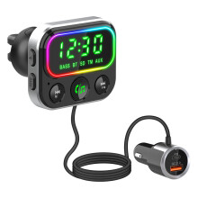 Transmissor FM RoadMate, Adaptador de Áudio Universal para Carro Bluetooth 5.3 com Microfones Duplos, Graves Profundos HiFi, Carregamento Rápido PD