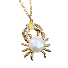 Genuine Pearls Fish Design Necklace Adorned-Purple Zircon Crab