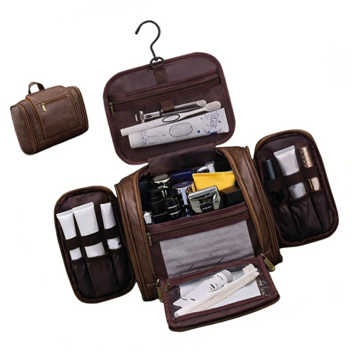 Hanging Travel Toiletry Organizers Multiple Compartments-Coffee