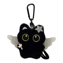 Porte-clés en peluche chats noirs doux, accessoire de sac,-SSS