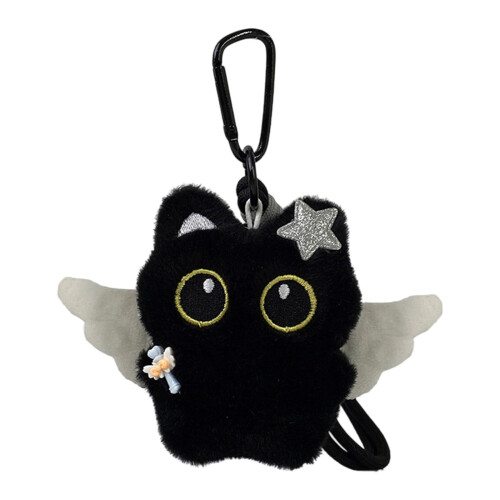 Black Cats Plush Keychain Soft Bag Charm Ghostly Wing-SSS