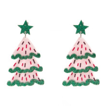 Christmas Tree Elegant Pendant Earrings Cartoon Ear Studs-Green