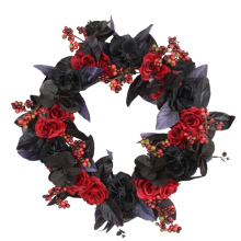 Ghirlanda artificiale di Halloween da brividi, arricchita da rose nere e foglie di eucalipto, perfetta per decorazioni interne ed esterne, occhi