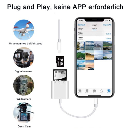 Αναγνώστης καρτών Micro SD για iPhone iPad, προσαρμογέας διπλής υποδοχής 2 σε 1, 1