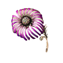 Delicate Dandelions Enamel Brooch Floral Jewelry Antique-Purple