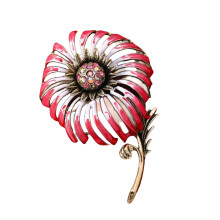 Delicate Dandelions Enamel Brooch Floral Jewelry Antique-Red