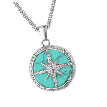 Collier boussole spirituelle pour hommes, bijoux en-turquoise