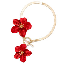 Elegant Snake Bone Chain Anklet With 3D Flower Charm Summer-Red