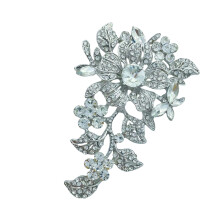 Stylish Crystals Encrusted Floral Brooch Elegant Women-White
