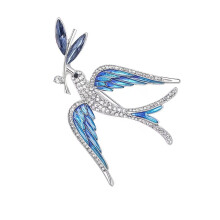Elegante zwaluwbroche met emailledetails en kristallen-Blauw
