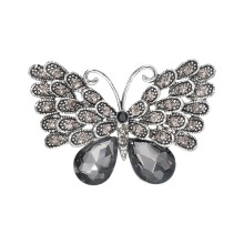 Sophisticated Butterfly Brooch with Colorful Crystals-Gray