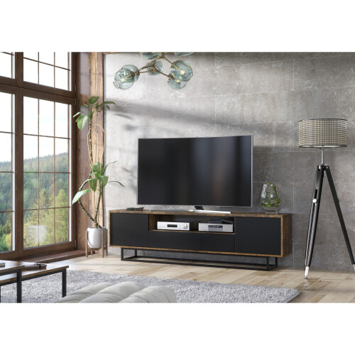 TV Unit 200cm Rift Loft - Rustic & Black 2
