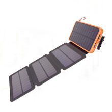 High Capacity Power Station with Solar Panels, 10,000mAh Portable Power Bank for Wireless Charging, Fast Charge, Bright Flashlight, and Waterproof