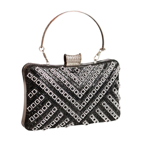 Shimmering Evening Purse Nylon Shoulder Bag With Storage-Black