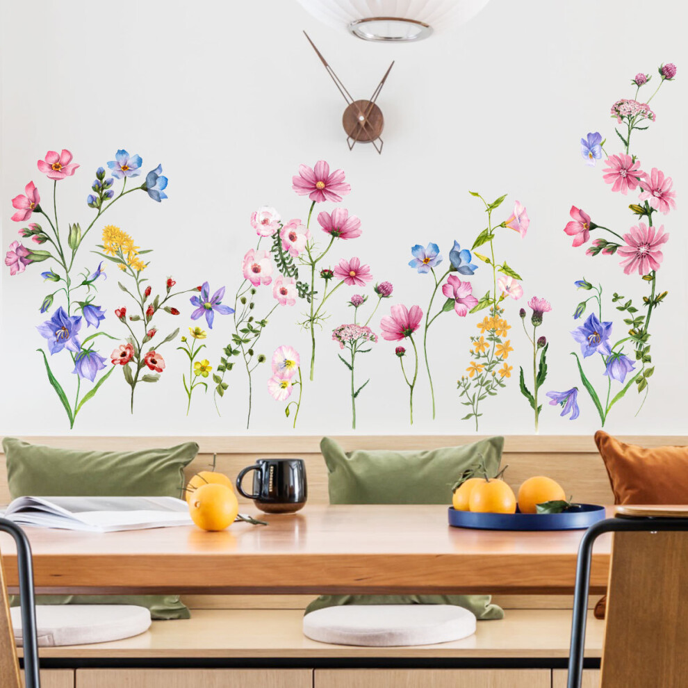Kid-Friendly Design Flower Wall Decals, Colorful Flowers Vines for Easy to Stick and Remove Art Murals