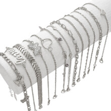 Stylish Women's Silver Bohemian Anklet Jewelry Set 13Pcs-silver