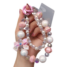 Bracelet à nœud papillon élégant, lanière de téléphone,-Rose