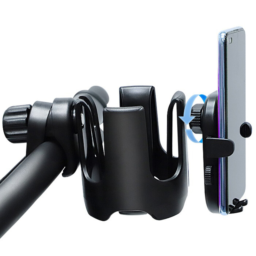 2-In-1 Stroller Cup Holder, Secure Hold With Adjustable Clip For Most Strollers, Bikes, Scooters Universal Bottle Holder And Phone Holder, Robust Reli